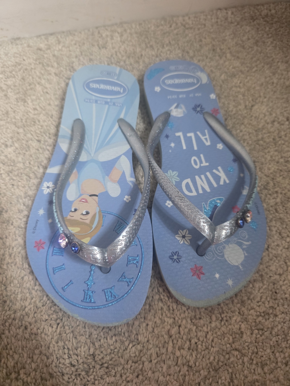 Havaianas Kids Blue Elsa 'Kind to All' Flip Flops with Silver Glitter Straps